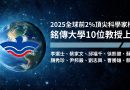 全球前2%頂尖科學家榜單 銘傳大學10位教授上榜